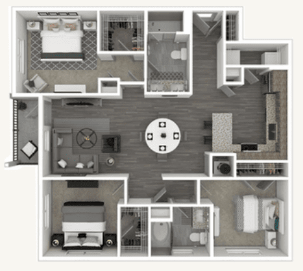 Floor plan for 3 beds, 2 baths, 1356 sqft
